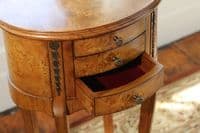 Oval 3 Drawer Side Table or Bedside in Burr Walnut
