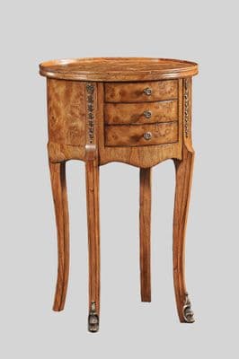 Oval 3 Drawer Side Table or Bedside in Burr Walnut