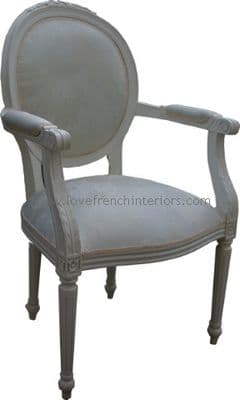 Oval Backed French Carver Chair in Antique White