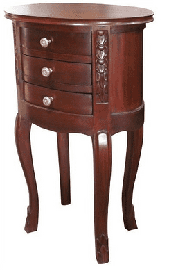 Oval Bedside with 3 Drawers in Mahogany