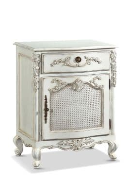 Rattan Fronted Bedside in Distressed White