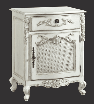 Rattan Fronted Bedside in Distressed White