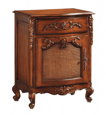 Rattan Fronted Bedside in Mahogany