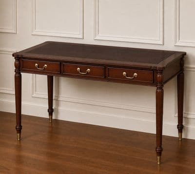 Regency Three Drawer Writing Desk Brown Leather