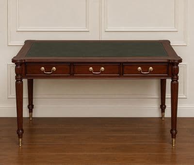Regency Three Drawer Writing Desk Green Leather