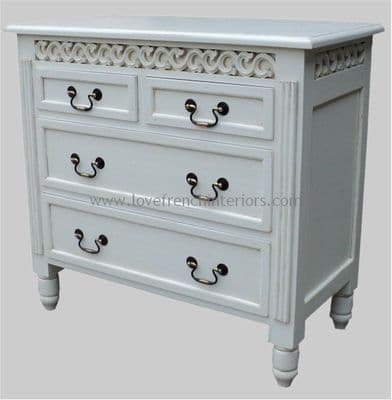 Rochelle 4 Drawer Fret Work French Chest in your choice of colour