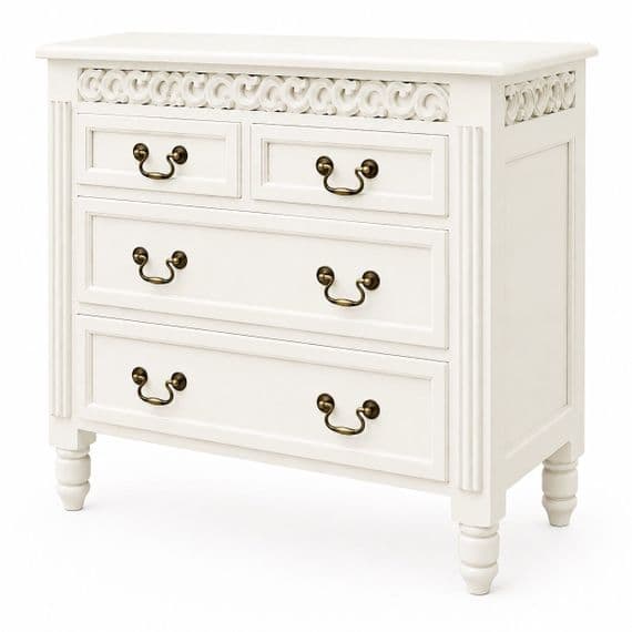 Rochelle 4 Drawer Fretwork French Chest in your choice of colour