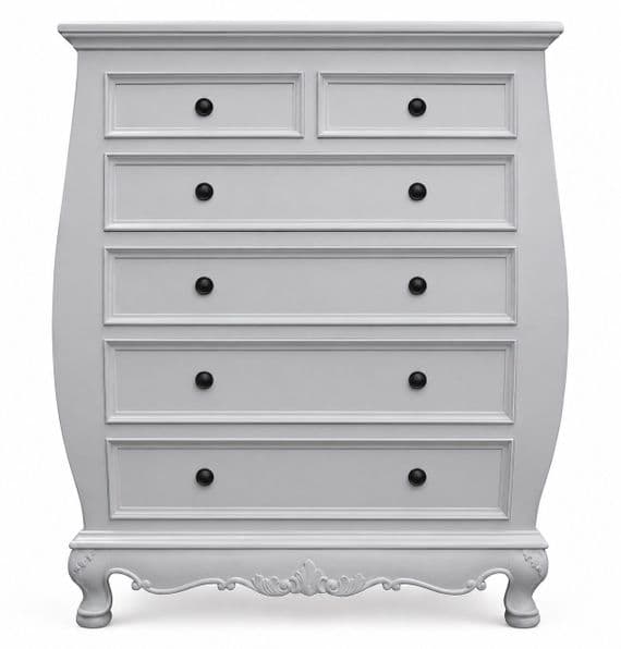 Rochelle 6 drawer (2 over 4) Bombe Chest in your choice of colour