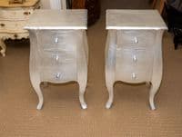 Rochelle Pair of Bombe French Bedsides in Silver Leaf
