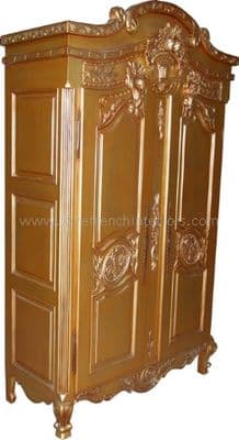 Rococo French Armoire Wardrobe in Antique Gold