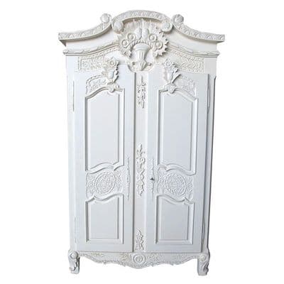 Rococo French Armoire Wardrobe in Antique White