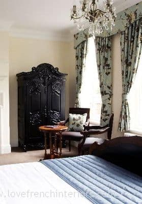 Rococo French Armoire Wardrobe in Noir Black