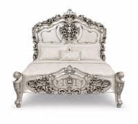 Rococo Ornately Carved Bed in Antique Silver Leaf