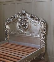 Rococo Ornately Carved Bed in Antique Silver Leaf