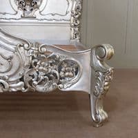 Rococo Ornately Carved Bed in Antique Silver Leaf