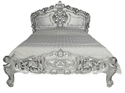 Rococo Ornately Carved Bed in Antique Silver Leaf