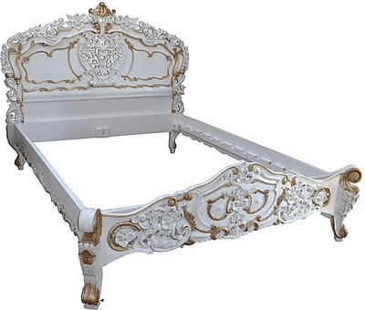 Rococo Ornately Carved Bed in White and Gold