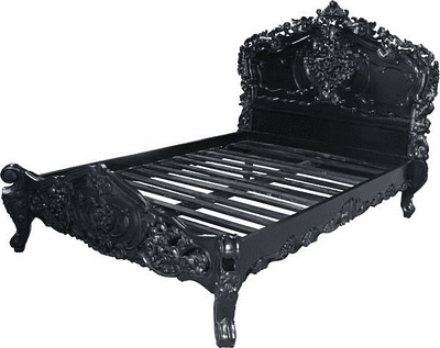 Rococo Ornately Carved French Bed in Noir Black Kingsize