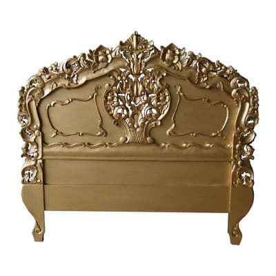 Rococo Ornately Carved Headboard in Antique Gold
