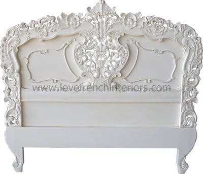 Rococo Ornately Carved Headboard in Antique White