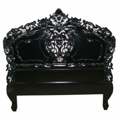 Rococo Ornately Carved Headboard in Noir Black