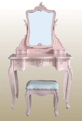 Rose Pink French Dressing Table, Mirror and Stool Set