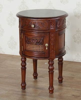 Round French Bedside with Rattan