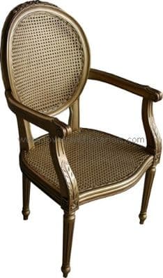 Salon or Carver Chair with Rattan in Antique Gold