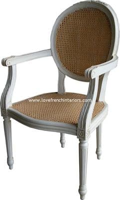 Salon or Carver Chair with Rattan in Antique White