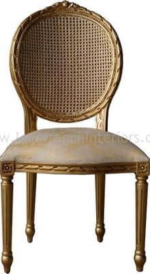 Salon or Dining Chair with Rattan in Antique Gold