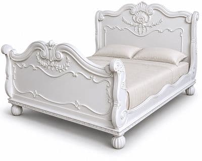 Sleigh Bed with Scroll Design in White
