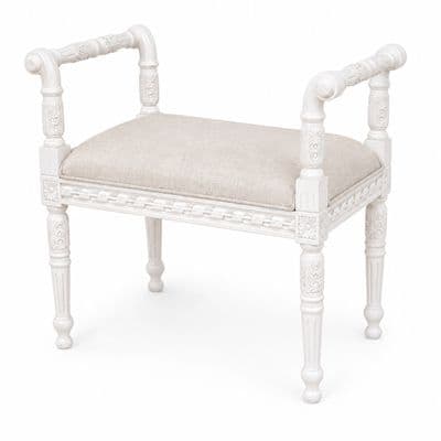 Stool with Carved Frame in Antique White