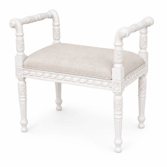 Stool with Carved Frame in Antique White