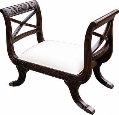 Stool with Mahogany Frame and Scrolled Sides