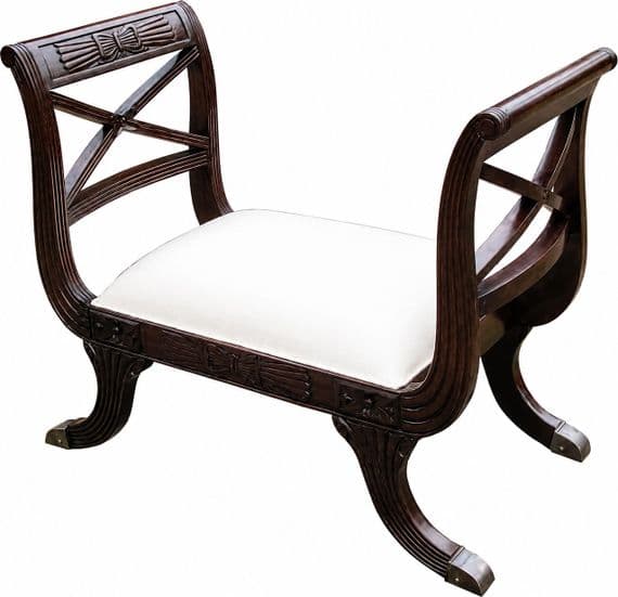 Stool with Mahogany Frame and Scrolled Sides