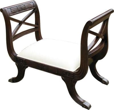 Stool with Mahogany Frame and Scrolled Sides