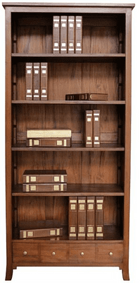 Tall and Wide Bookcase with Four Drawers in Mahogany