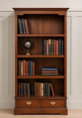 Tall and Wide Bookcase with Two Drawers in Mahogany