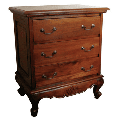 Three Drawer French Bedside or Chest in Mahogany