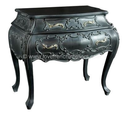 Two Drawer Carved French Chest in Noir Black