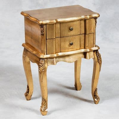 Two Drawer Rectangular Bedside in Antique Gold