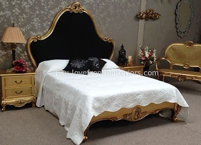 Upholstered Louis Carved Bed in Gold