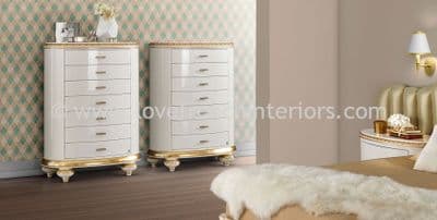 Venezia 7 Drawer Tallboy Oval Chest Gloss White