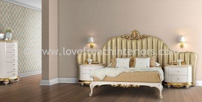 Venezia Bedroom Collection in White and Gold Leaf