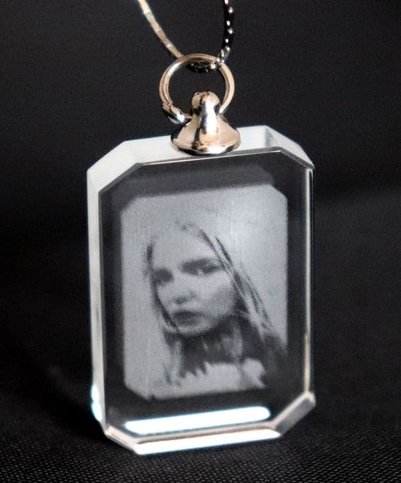 2D Rectangular Lasered Photo Crystal Pendant