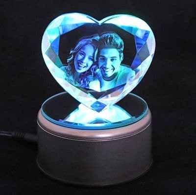 3D Bevelled Heart Personalised Photo Crystal Small 80x70x30mm