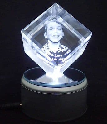 3D Double Bevelled Diamond Personalised Photo Crystal Medium 60x60x60mm
