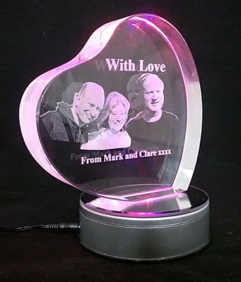 3D Heart Personalised Photo Crystal Extra Large 150x150x40mm
