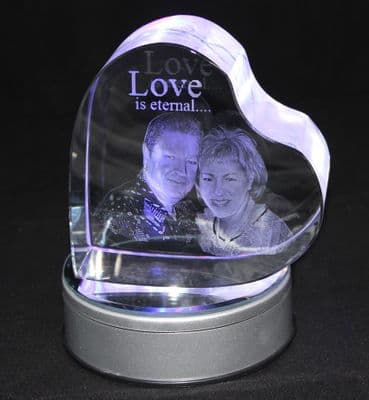 3D Heart Personalised Photo Crystal Large 120x120x60mm