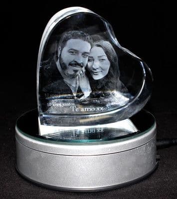 3D Heart Personalised Photo Crystal Small 90x90x50mm